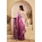 Generic Women's Faux_Linen Printed Ready-to-Wear Saree With Unstitched Blouse 5.5 Mtr (Wine) - Image 4