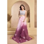 Generic Women's Faux_Linen Printed Ready-to-Wear Saree With Unstitched Blouse 5.5 Mtr (Wine) - Image 3