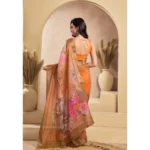 Generic Women's Faux_Linen Printed Ready-to-Wear Saree With Unstitched Blouse 5.5 Mtr (Orange) - Image 4