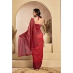 Generic Women's Faux_Linen Printed Ready-to-Wear Saree With Unstitched Blouse 5.5 Mtr (Red) - Image 4