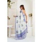Generic Women's Faux_Linen Printed Ready-to-Wear Saree With Unstitched Blouse 5.5 Mtr (White) - Image 4