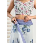 Generic Women's Faux_Linen Printed Ready-to-Wear Saree With Unstitched Blouse 5.5 Mtr (White) - Image 2