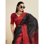 Generic Women's Raw_Silk Woven Saree With Unstitched Blouse 5.5Mtr (Black) - Image 2