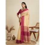 Generic Women's Raw_Silk Woven Saree With Unstitched Blouse 5.5Mtr (Beige) - Image 4