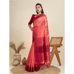 Generic Women's Raw_Silk Woven Saree With Unstitched Blouse 5.5Mtr (Peach) - Image 4