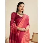 Generic Women's Raw_Silk Woven Saree With Unstitched Blouse 5.5Mtr (Peach) - Image 2