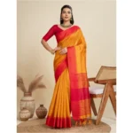 Generic Women's Raw_Silk Woven Saree With Unstitched Blouse 5.5Mtr (Mustard) - Image 4