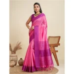 Generic Women's Raw_Silk Woven Saree With Unstitched Blouse 5.5Mtr (Pink) - Image 4