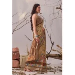 Generic Women's Faux_Linen Printed Saree With Unstitched Blouse 5.5Mtr (Beige) - Image 3