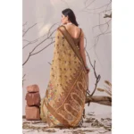 Generic Women's Faux_Linen Printed Saree With Unstitched Blouse 5.5Mtr (Beige) - Image 2