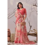 Generic Women's Faux_Linen Printed Saree With Unstitched Blouse 5.5Mtr (Peach) - Image 3