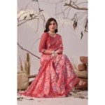 Generic Women's Faux_Linen Printed Saree With Unstitched Blouse 5.5Mtr (Rose) - Image 3