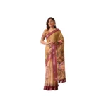 Generic Women's Faux_Linen Printed Saree With Unstitched Blouse 5.5Mtr (Mustard)