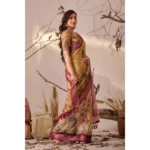 Generic Women's Faux_Linen Printed Saree With Unstitched Blouse 5.5Mtr (Mustard) - Image 4