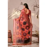 Generic Women's Faux_Linen Printed Saree With Unstitched Blouse 5.5Mtr (Red) - Image 2