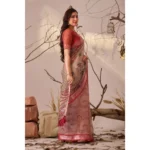 Generic Women's Faux_Linen Printed Saree With Unstitched Blouse 5.5Mtr (Light_Beige) - Image 3