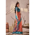 Generic Women's Faux_Linen Printed Saree With Unstitched Blouse 5.5Mtr (Peach) - Image 4