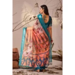 Generic Women's Faux_Linen Printed Saree With Unstitched Blouse 5.5Mtr (Peach) - Image 2