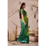 Generic Women's Faux_Linen Printed Saree With Unstitched Blouse 5.5Mtr (Green) - Image 4