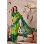 Generic Women's Faux_Linen Printed Saree With Unstitched Blouse 5.5Mtr (Green) - Image 3