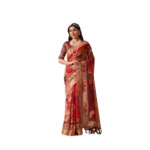 Generic Women's Faux_Linen Printed Saree With Unstitched Blouse 5.5Mtr (Red)