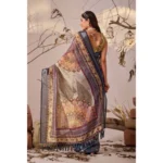 Generic Women's Faux_Linen Printed Saree With Unstitched Blouse 5.5Mtr (Navy_Blue) - Image 2