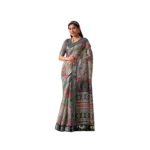 Generic Women's Faux_Linen Printed Saree With Unstitched Blouse 5.5Mtr (Light_Grey)