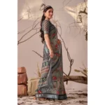 Generic Women's Faux_Linen Printed Saree With Unstitched Blouse 5.5Mtr (Light_Grey) - Image 4