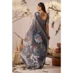 Generic Women's Faux_Linen Printed Saree With Unstitched Blouse 5.5Mtr (Light_Grey) - Image 2