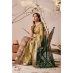 Generic Women's Faux_Linen Printed Saree With Unstitched Blouse 5.5Mtr (Mustard) - Image 3