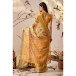 Generic Women's Faux_Linen Printed Saree With Unstitched Blouse 5.5Mtr (Gold) - Image 2
