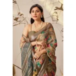 Generic Women's Faux_Linen Printed Saree With Unstitched Blouse 5.5Mtr (Beige) - Image 3
