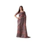 Generic Women's Faux_Linen Printed Saree With Unstitched Blouse 5.5Mtr (Light_Brown)