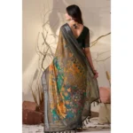 Generic Women's Faux_Linen Printed Saree With Unstitched Blouse 5.5Mtr (Mustard) - Image 2