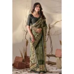 Generic Women's Georgette Printed Saree With Unstitched Blouse 5.5Mtr (Olive) - Image 4