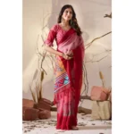 Generic Women's Georgette Printed Saree With Unstitched Blouse 5.5Mtr (Light_Pink) - Image 4