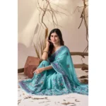 Generic Women's Georgette Printed Saree With Unstitched Blouse 5.5Mtr (Aqua_Blue) - Image 3