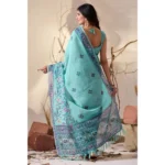 Generic Women's Georgette Printed Saree With Unstitched Blouse 5.5Mtr (Aqua_Blue) - Image 2