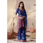 Generic Women's Georgette Printed Saree With Unstitched Blouse 5.5Mtr (Blue) - Image 4