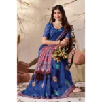 Generic Women's Georgette Printed Saree With Unstitched Blouse 5.5Mtr (Blue) - Image 3