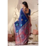 Generic Women's Georgette Printed Saree With Unstitched Blouse 5.5Mtr (Blue) - Image 2