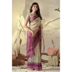 Generic Women's Georgette Printed Saree With Unstitched Blouse 5.5Mtr (Light_Green) - Image 4