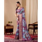 Generic Women's Faux_Silk Printed Saree With Unstitched Blouse 5.5Mtr (Blue) - Image 4