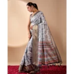 Generic Women's Faux_Art_Silk Printed Saree With Unstitched Blouse 5.5Mtr (Silver) - Image 4