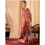 Generic Women's Faux_Silk Printed Saree With Unstitched Blouse 5.5Mtr (Peach) - Image 4