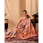 Generic Women's Faux_Silk Printed Saree With Unstitched Blouse 5.5Mtr (Peach) - Image 3