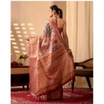 Generic Women's Faux_Silk Printed Saree With Unstitched Blouse 5.5Mtr (Peach) - Image 2
