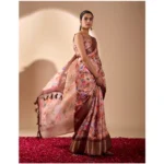 Generic Women's Faux_Silk Printed Saree With Unstitched Blouse 5.5Mtr (Peach) - Image 4