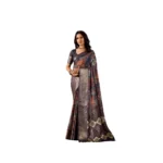 Generic Women's Faux_Silk Printed Saree With Unstitched Blouse 5.5Mtr (Navy_Blue)