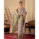 Generic Women's Silk_Blend Printed Saree With Unstitched Blouse 5.5Mtr (Olive) - Image 3
